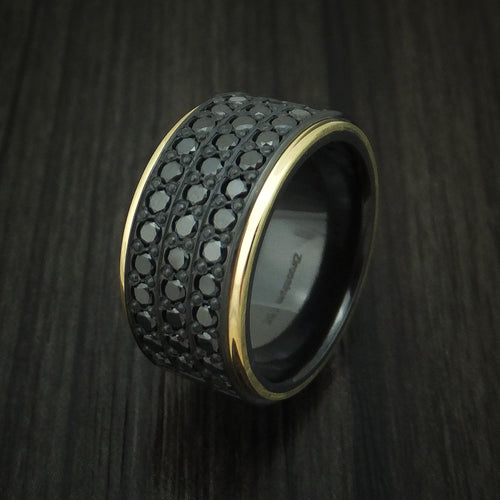 Vanguard XVIII - Black Zirconium Men's Wedding Ring with 18K Yellow Gold and 44 Beautiful Black Diamonds Band - view 4 - Nura Lab