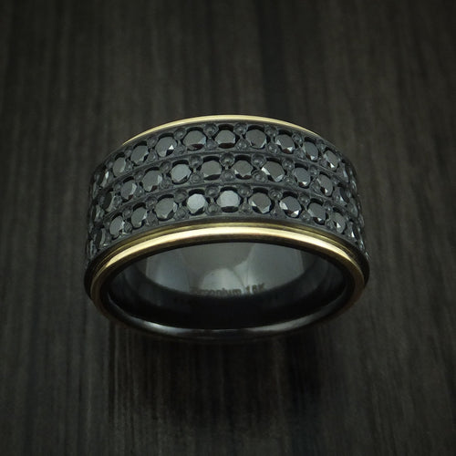 Vanguard XVIII - Black Zirconium Men's Wedding Ring with 18K Yellow Gold and 44 Beautiful Black Diamonds Band - view 2 - Nura Lab