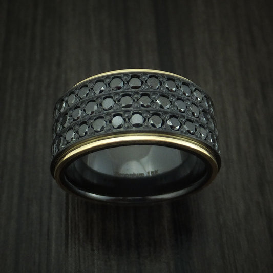 Vanguard XVIII - Black Zirconium Men's Wedding Ring with 18K Yellow Gold and 44 Beautiful Black Diamonds Band - view 2 - Nura Lab