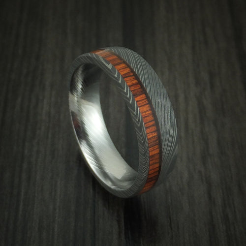 Ember X - Damascus Steel Men's Wedding Ring Inlaid With Cocobolo Band - Nura Lab