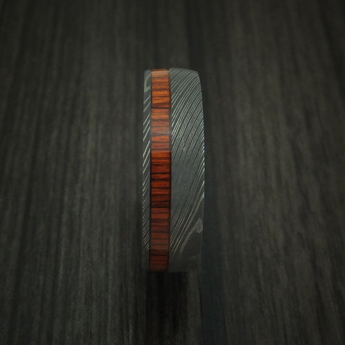 Ember X - Damascus Steel Men's Wedding Ring Inlaid With Cocobolo Band - view 3 - Nura Lab