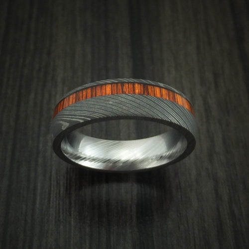 Ember X - Damascus Steel Men's Wedding Ring Inlaid With Cocobolo Band - view 2 - Nura Lab