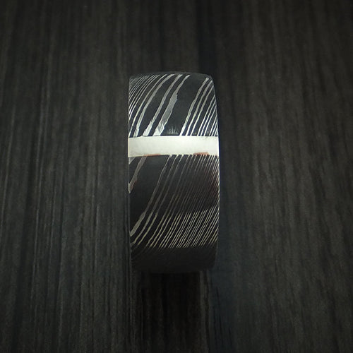 Northwind XI - Damascus Steel 14K White Gold Vertical Inlay Men's Ring Wedding Ring - view 3 - Nura Lab