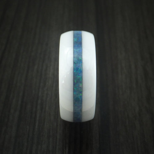 Flint XVII - White Ceramic Men's Wedding Ring With Opal Inlay Band - view 3 - Nura Lab