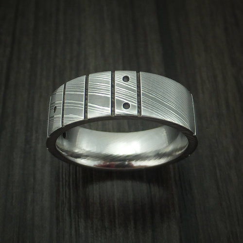 Nightfall XI - Damascus Steel and Black Diamond Guitar Fret Men's Wedding Ring - view 2 - Nura Lab