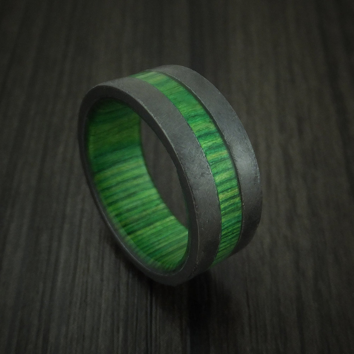 Timber XIII - Black Zirconium Hardwood Men's Wedding Ring with Inlay and Sleeve - Nura Lab