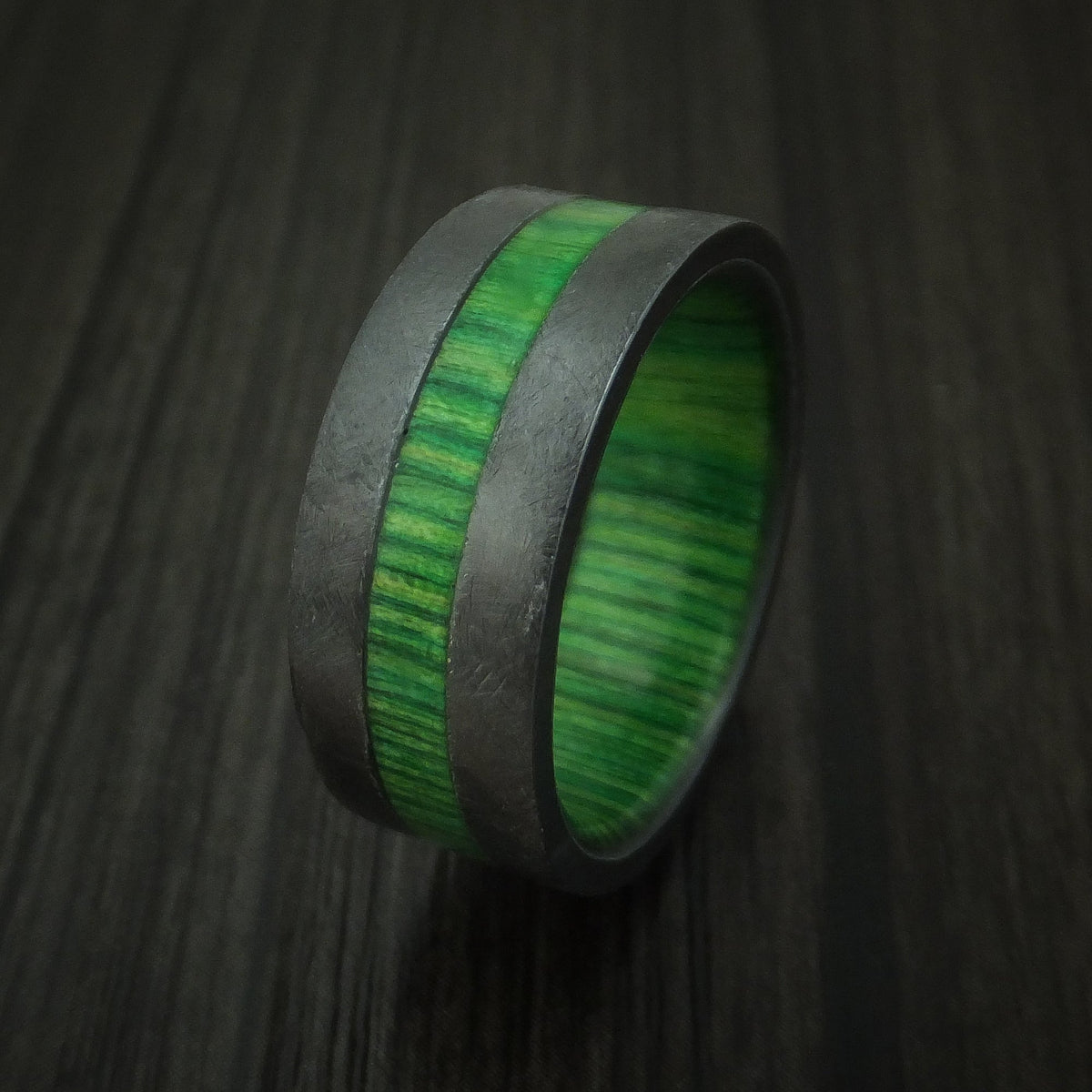 Timber XIII - Black Zirconium Hardwood Men's Wedding Ring with Inlay and Sleeve - view 4 - Nura Lab