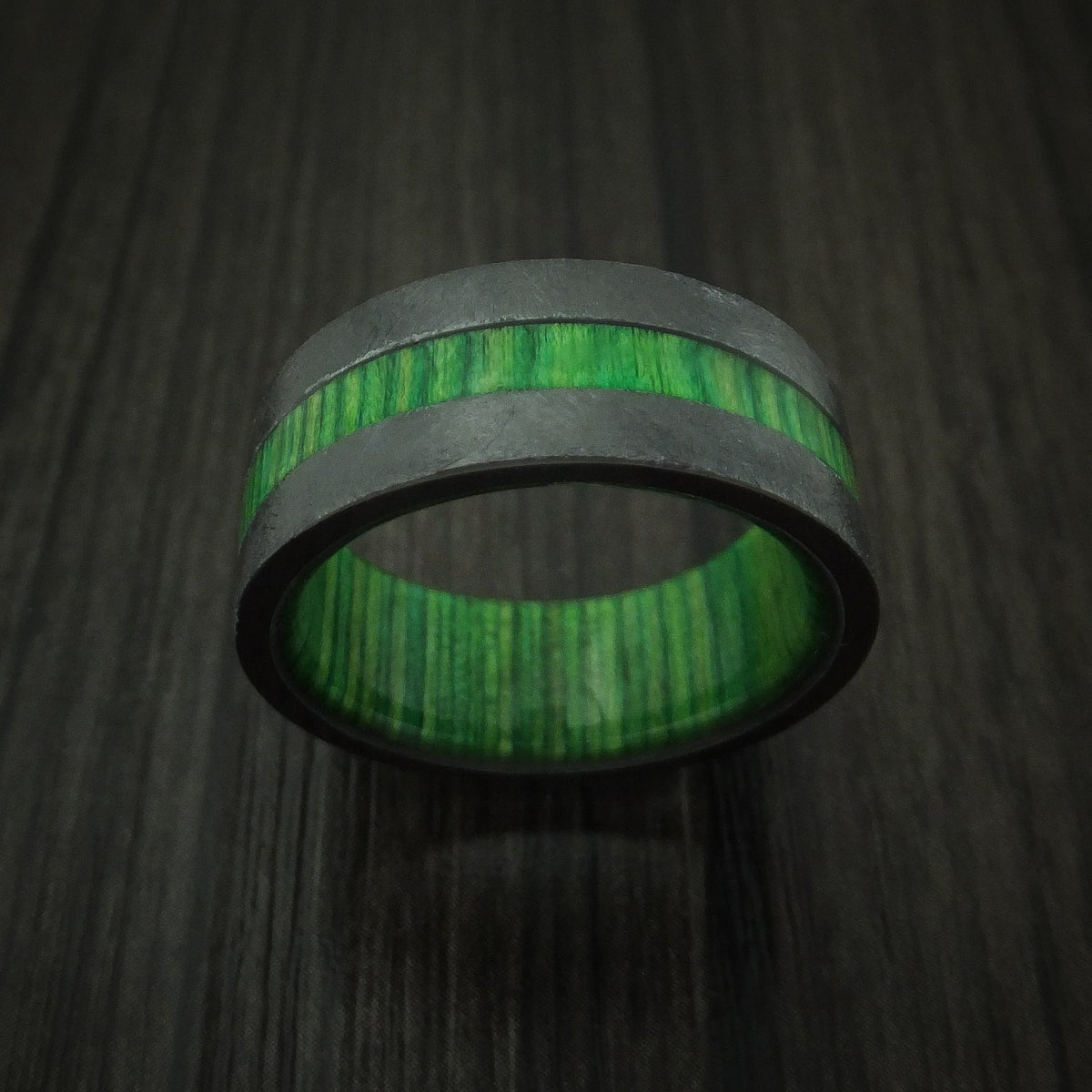 Timber XIII - Black Zirconium Hardwood Men's Wedding Ring with Inlay and Sleeve - view 2 - Nura Lab
