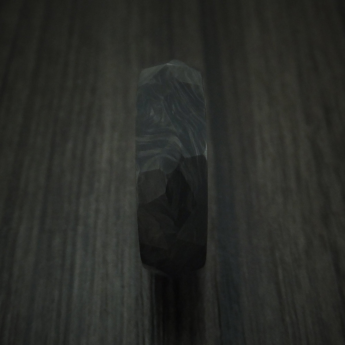 Valorant XIV - Solid Forged Carbon Fiber Faceted Men's Wedding Ring with 14K White Gold Sleeve - view 3 - Nura Lab