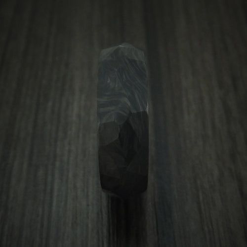Valorant XIV - Solid Forged Carbon Fiber Faceted Men's Wedding Ring with 14K White Gold Sleeve - view 3 - Nura Lab