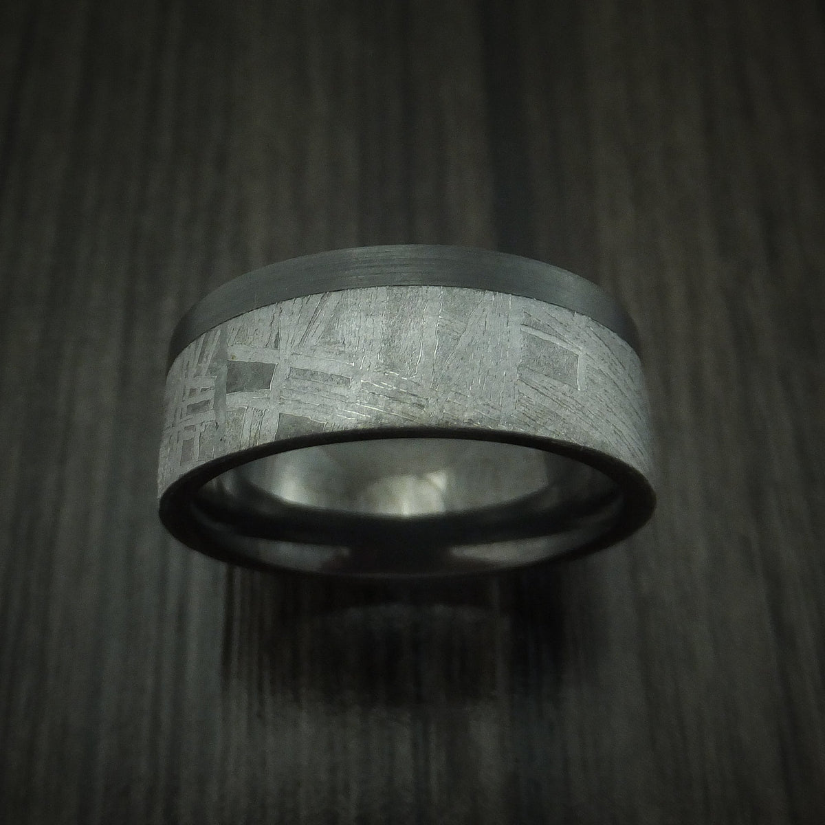 Endeavour XVII - Black Zirconium and Gibeon Meteorite Men's Wedding Ring Men's Ring - view 2 - Nura Lab