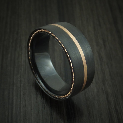 Dominion XVIII - Black Zirconium Men's Wedding Ring with Gold Inlay and Side Braids Band - Nura Lab