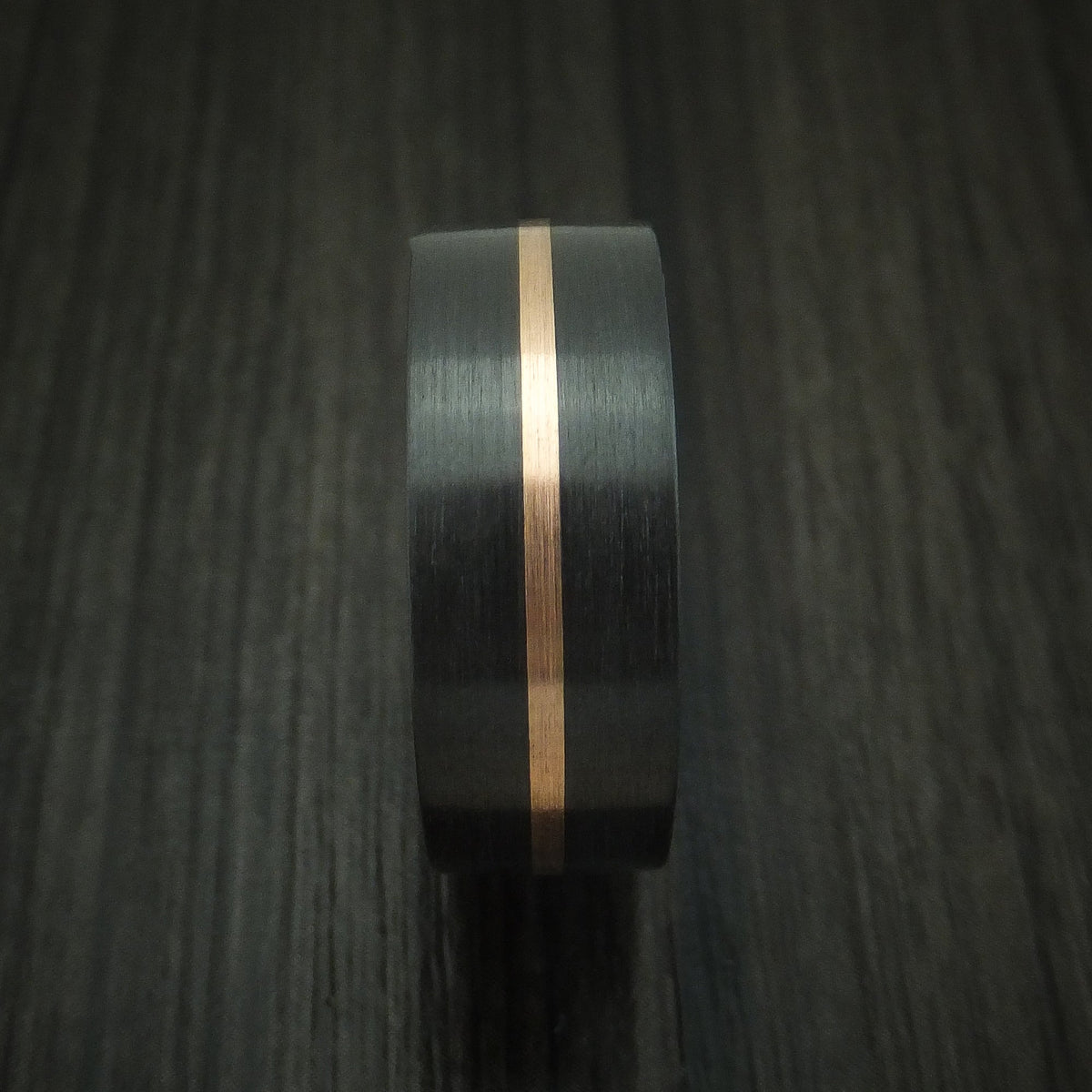 Dominion XVIII - Black Zirconium Men's Wedding Ring with Gold Inlay and Side Braids Band - view 4 - Nura Lab