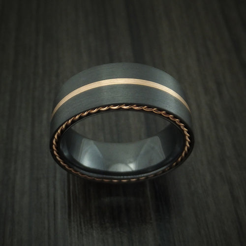 Dominion XVIII - Black Zirconium Men's Wedding Ring with Gold Inlay and Side Braids Band - view 2 - Nura Lab