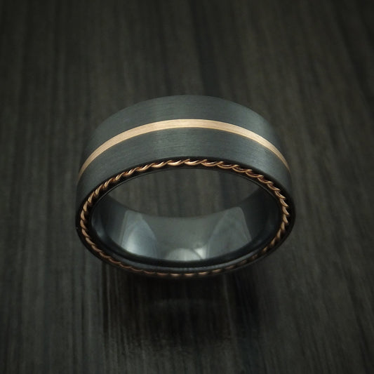 Dominion XVIII - Black Zirconium Men's Wedding Ring with Gold Inlay and Side Braids Band - view 2 - Nura Lab