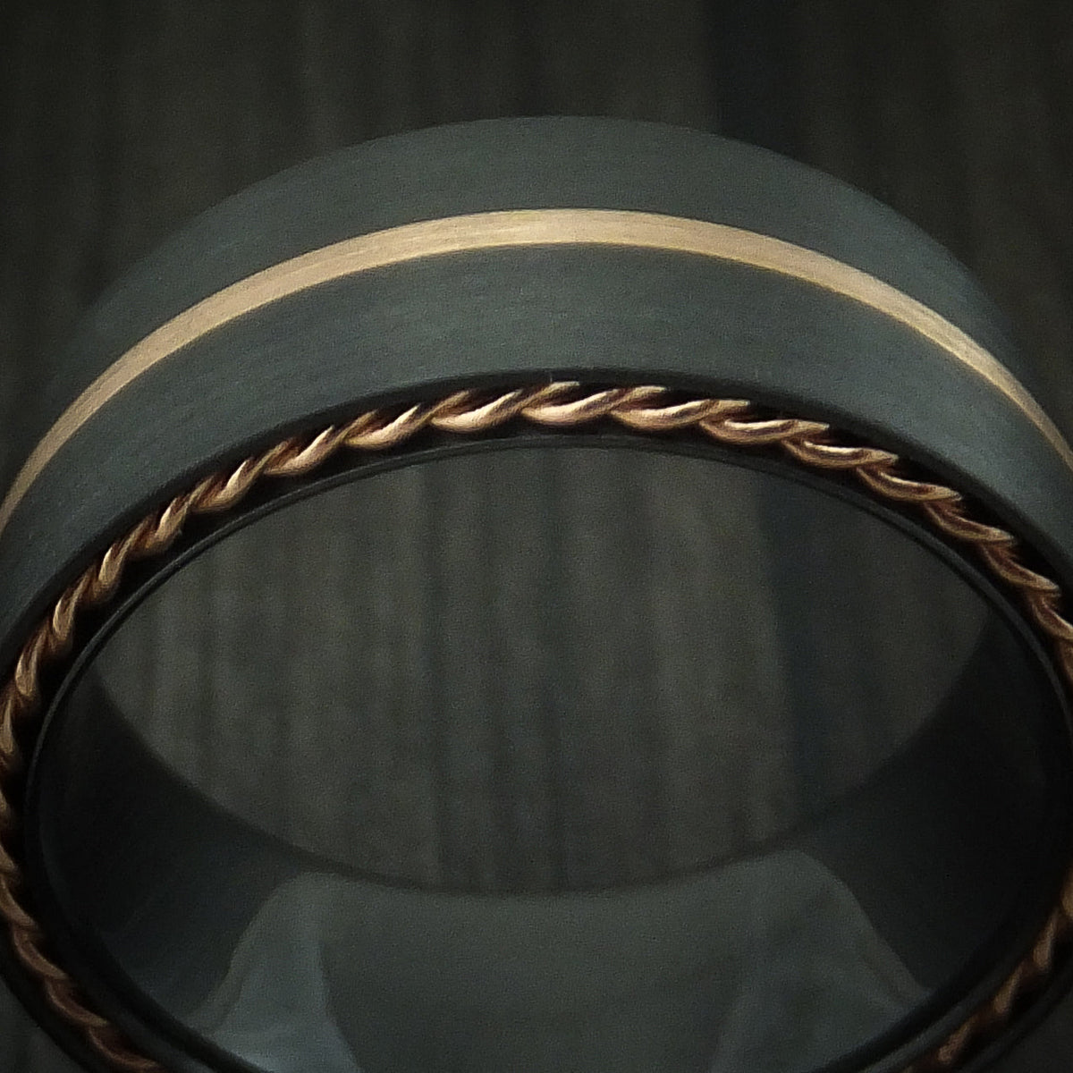 Dominion XVIII - Black Zirconium Men's Wedding Ring with Gold Inlay and Side Braids Band - view 3 - Nura Lab
