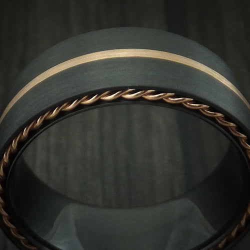 Dominion XVIII - Black Zirconium Men's Wedding Ring with Gold Inlay and Side Braids Band - view 3 - Nura Lab