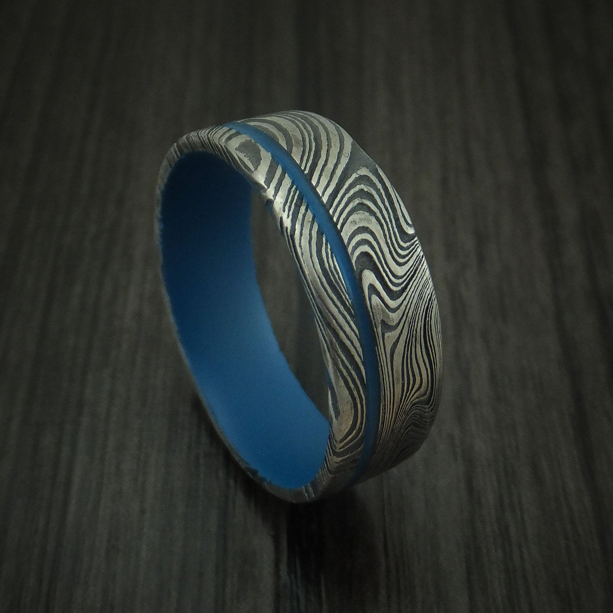 Evernorth IX - Marble Kuro Damascus Steel and Cerakote Men's Wedding Ring - Nura Lab