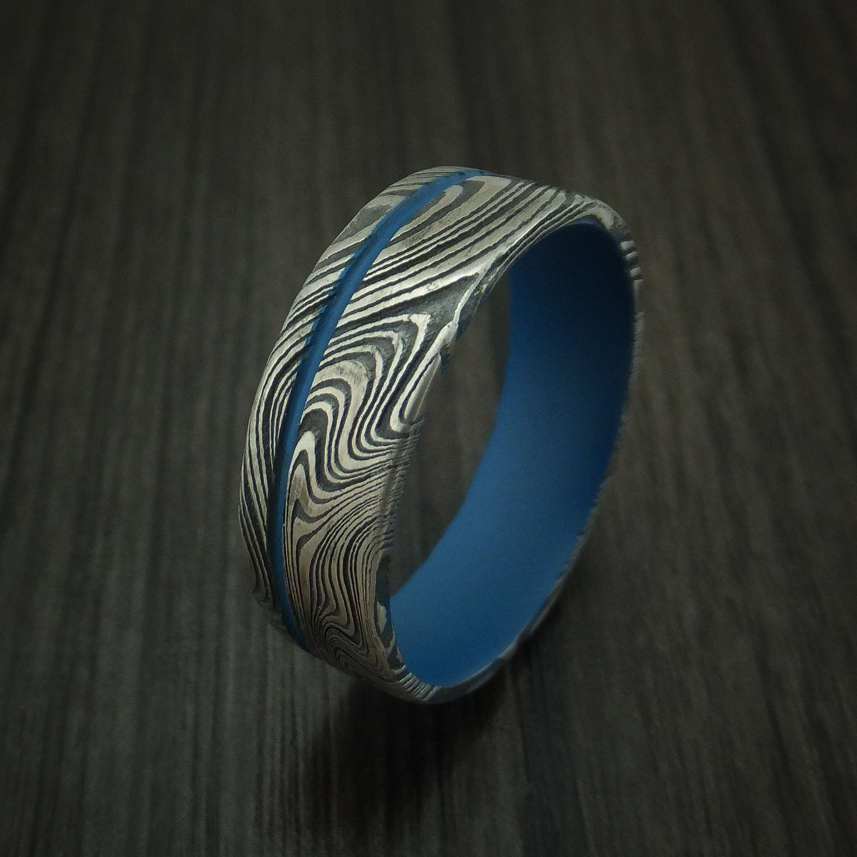 Evernorth IX - Marble Kuro Damascus Steel and Cerakote Men's Wedding Ring - view 4 - Nura Lab