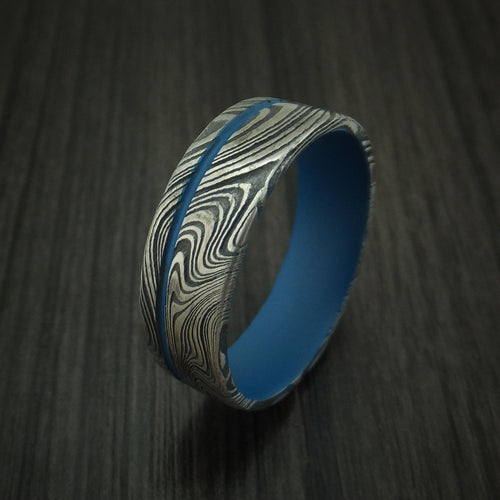 Evernorth IX - Marble Kuro Damascus Steel and Cerakote Men's Wedding Ring - view 4 - Nura Lab