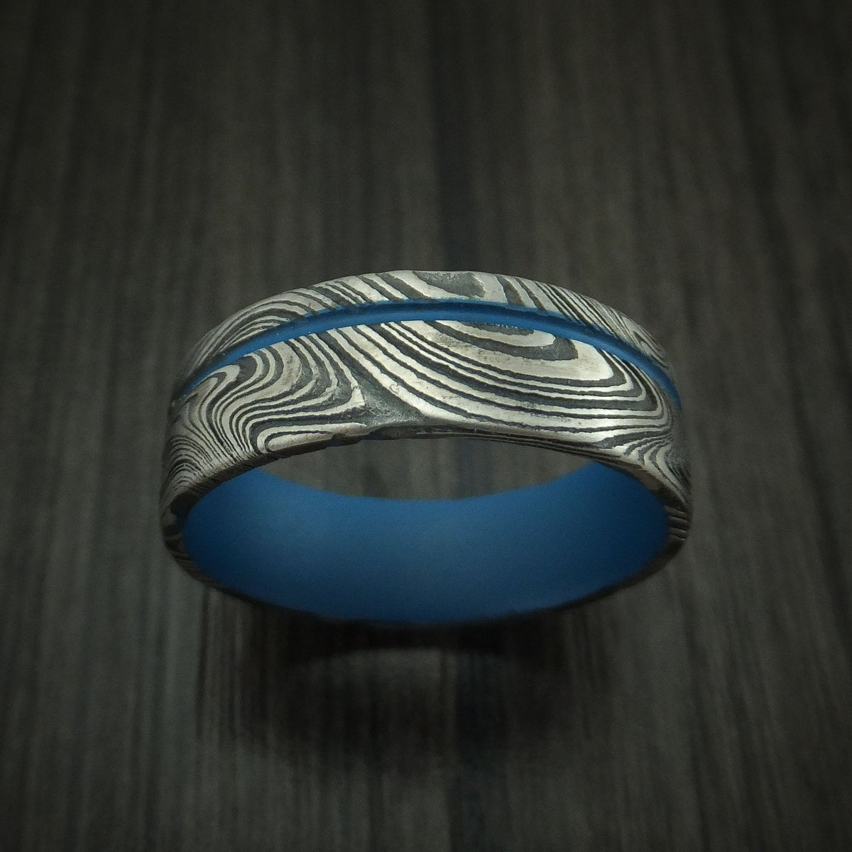 Evernorth IX - Marble Kuro Damascus Steel and Cerakote Men's Wedding Ring - view 2 - Nura Lab