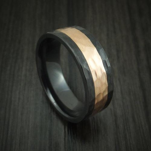 Summit XVIII - Black Zirconium and Rose Gold Hammered Band Men's Wedding Ring - Nura Lab