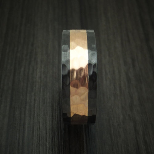 Summit XVIII - Black Zirconium and Rose Gold Hammered Band Men's Wedding Ring - view 3 - Nura Lab