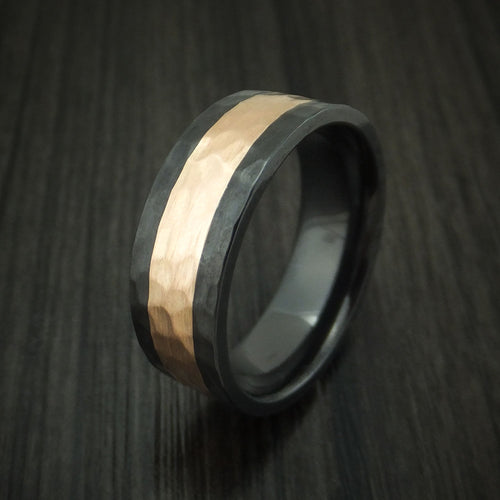 Summit XVIII - Black Zirconium and Rose Gold Hammered Band Men's Wedding Ring - view 4 - Nura Lab
