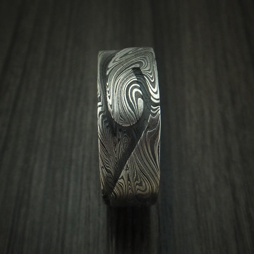 Commander IX - Marble Kuro Damascus Steel Wave Men's Wedding Ring with Wood Sleeve - view 3 - Nura Lab