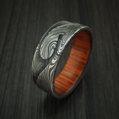 Commander IX - Marble Kuro Damascus Steel Wave Men's Wedding Ring with Wood Sleeve - view 4 - Nura Lab