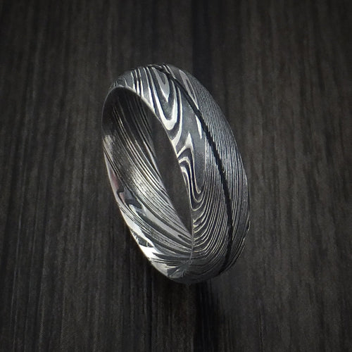 Overlander IX - Woodgrain Kuro Damascus Steel Men's Ring Wedding Ring Genuine Craftsmanship - Nura Lab
