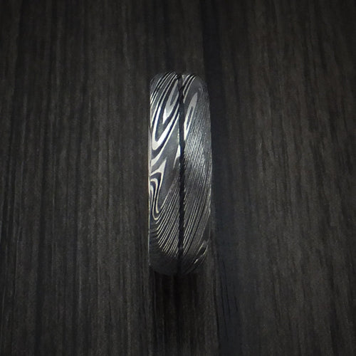 Overlander IX - Woodgrain Kuro Damascus Steel Men's Ring Wedding Ring Genuine Craftsmanship - view 3 - Nura Lab