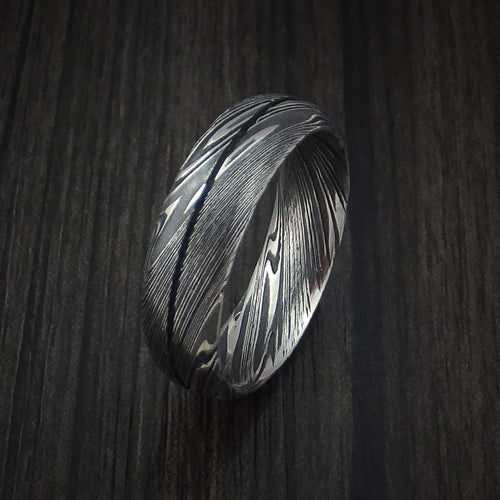 Overlander IX - Woodgrain Kuro Damascus Steel Men's Ring Wedding Ring Genuine Craftsmanship - view 4 - Nura Lab