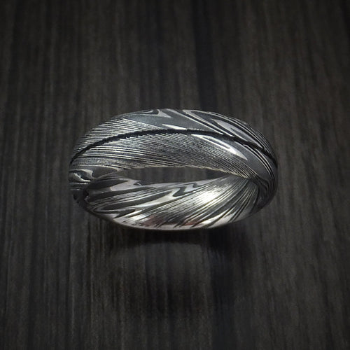 Overlander IX - Woodgrain Kuro Damascus Steel Men's Ring Wedding Ring Genuine Craftsmanship - view 2 - Nura Lab