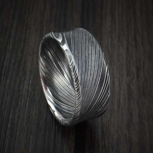 Granite X - Woodgrain Kuro Damascus Steel Men's Ring Concave Shape Wedding Ring - Nura Lab