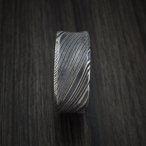 Granite X - Woodgrain Kuro Damascus Steel Men's Ring Concave Shape Wedding Ring - view 3 - Nura Lab