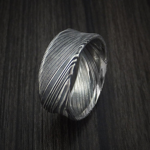 Granite X - Woodgrain Kuro Damascus Steel Men's Ring Concave Shape Wedding Ring - view 4 - Nura Lab