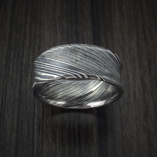 Granite X - Woodgrain Kuro Damascus Steel Men's Ring Concave Shape Wedding Ring - view 2 - Nura Lab