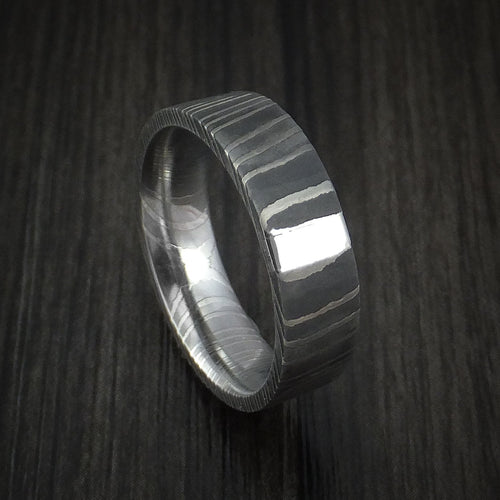Tasman XI - Damascus Steel and Platinum Men's Wedding Ring Band - Nura Lab