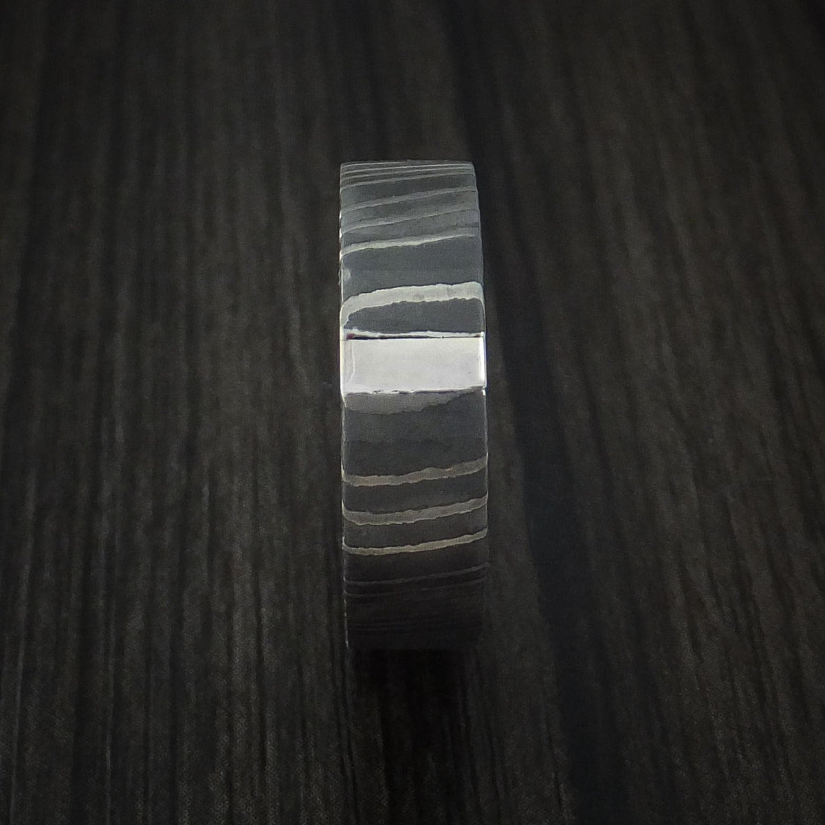 Tasman XI - Damascus Steel and Platinum Men's Wedding Ring Band - view 3 - Nura Lab