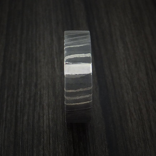 Tasman XI - Damascus Steel and Platinum Men's Wedding Ring Band - view 3 - Nura Lab