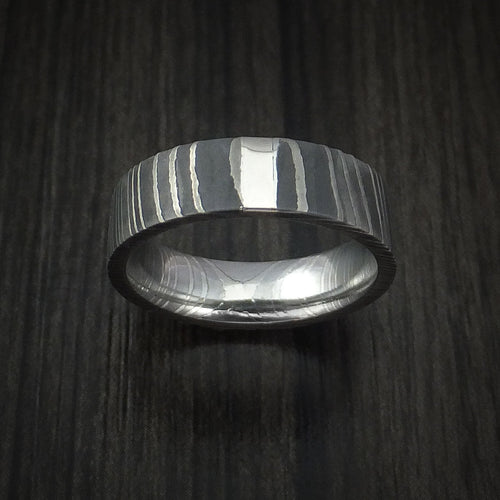 Tasman XI - Damascus Steel and Platinum Men's Wedding Ring Band - view 2 - Nura Lab