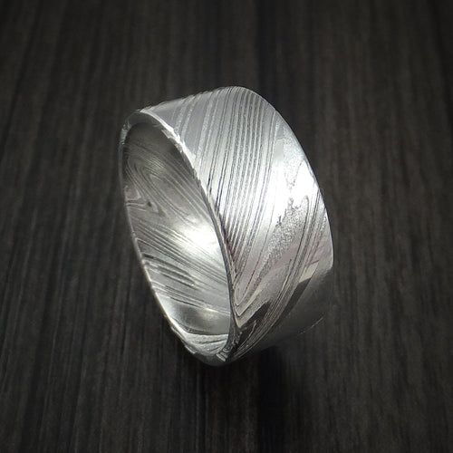 Kingsguard XI - Woodgrain Kuro Damascus Steel Wide Men's Ring Wedding Ring - Nura Lab
