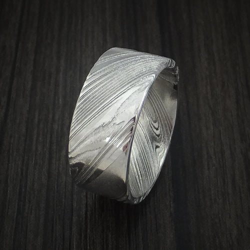 Kingsguard XI - Woodgrain Kuro Damascus Steel Wide Men's Ring Wedding Ring - view 4 - Nura Lab