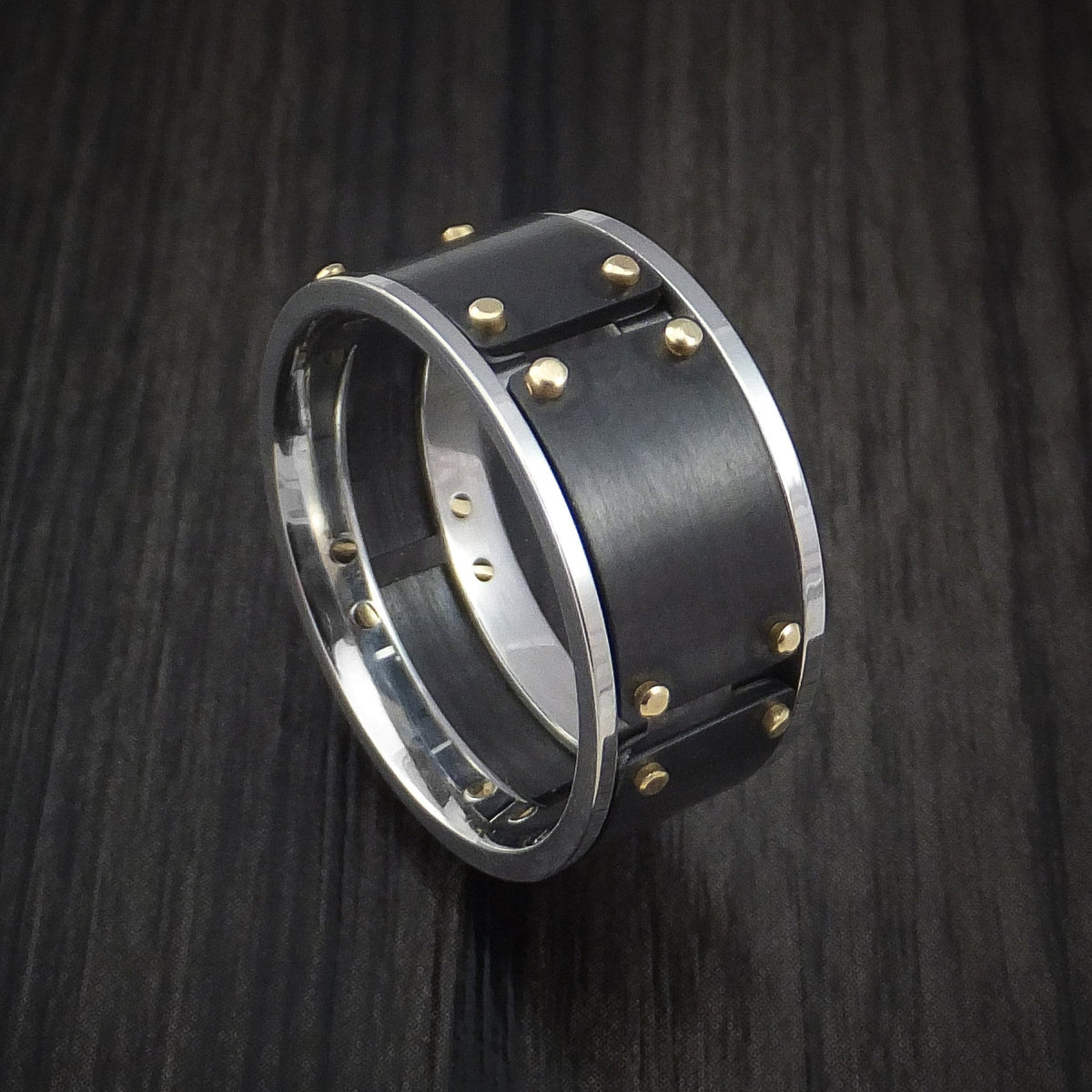Canyon XVIII - Black Zirconium and Cobalt Chrome Men's Wedding Ring with 14k Yellow Gold Band - Nura Lab