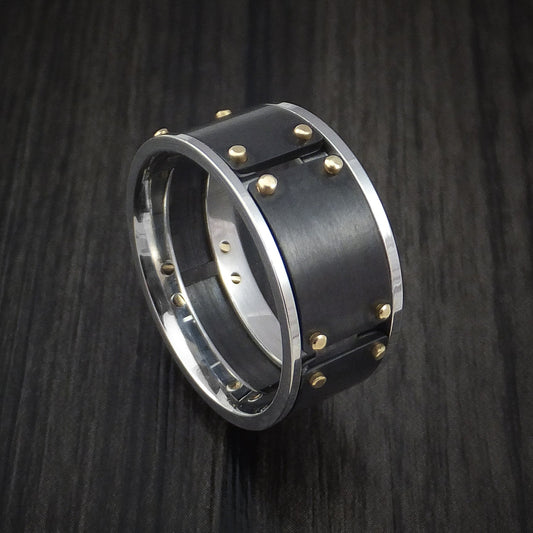 Canyon XVIII - Black Zirconium and Cobalt Chrome Men's Wedding Ring with 14k Yellow Gold Band - Nura Lab