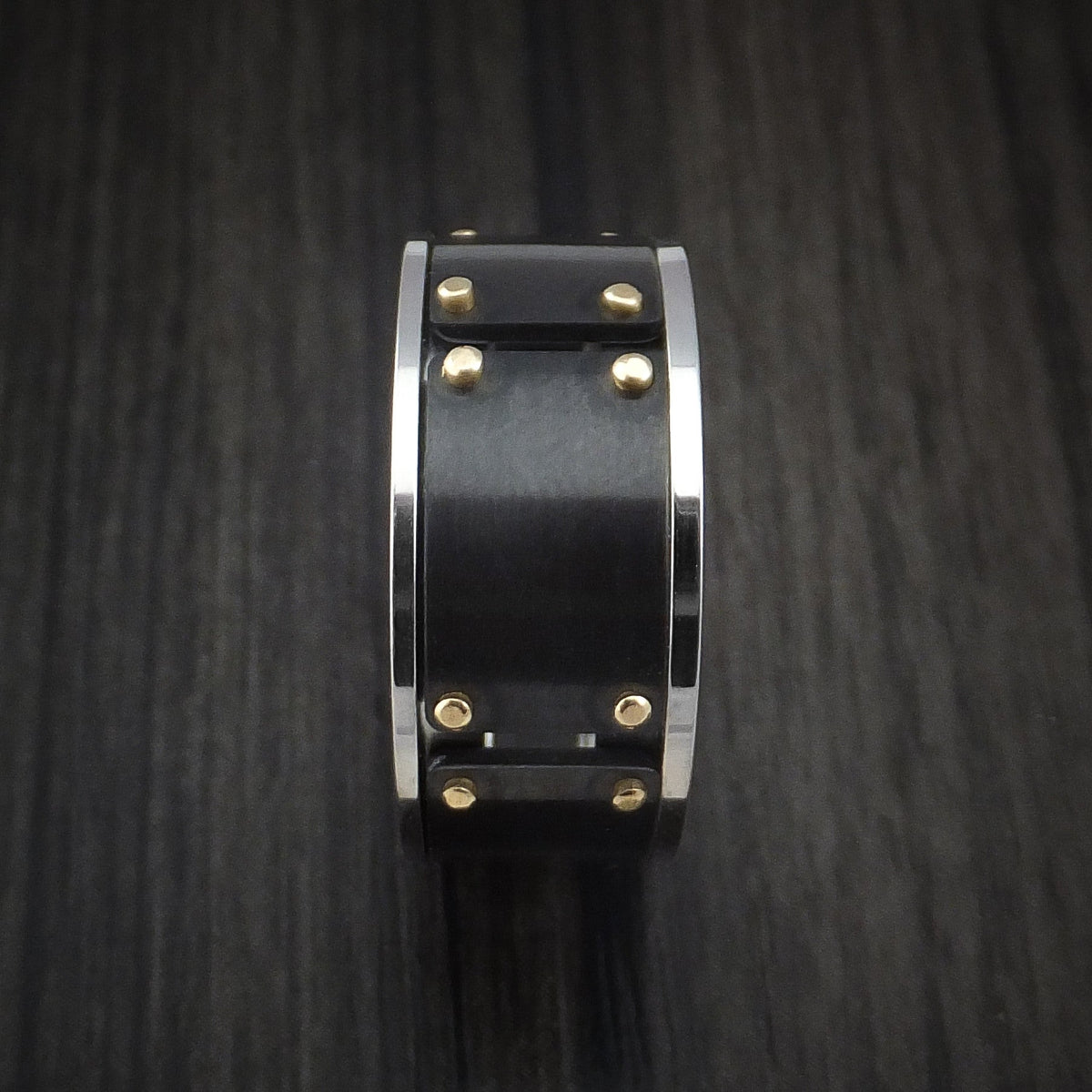 Canyon XVIII - Black Zirconium and Cobalt Chrome Men's Wedding Ring with 14k Yellow Gold Band - view 3 - Nura Lab