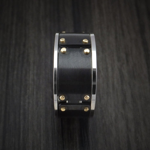 Canyon XVIII - Black Zirconium and Cobalt Chrome Men's Wedding Ring with 14k Yellow Gold Band - view 3 - Nura Lab