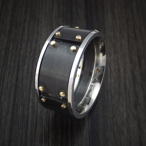 Canyon XVIII - Black Zirconium and Cobalt Chrome Men's Wedding Ring with 14k Yellow Gold Band - view 4 - Nura Lab