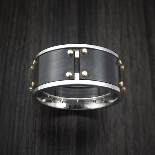 Canyon XVIII - Black Zirconium and Cobalt Chrome Men's Wedding Ring with 14k Yellow Gold Band - view 2 - Nura Lab